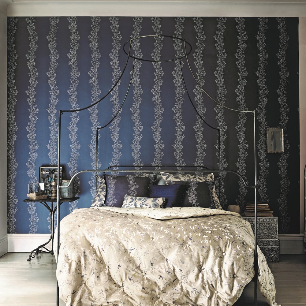 Sparkle Coral Wallpaper 213039 by Sanderson in Silver Indigo Blue